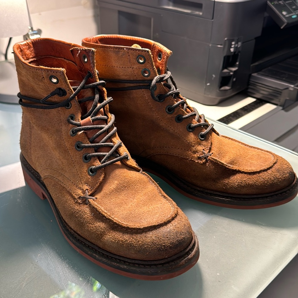 Frye Suede moc toe boots.